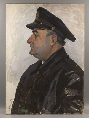 Фролов Ю. Капитан-наставник. 1980. Картон, темпера. Размер 70х50 см. Слева внизу подпись автора. 