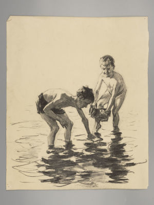 Железнов М. Мальчишки купаются. Из серии рисунков &laquo;Дети&raquo;.1955. Бумага, уголь. Размер 53х43 см. Ес 