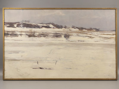 Белокуров К. В конце марта. 1970. Картон, масло. Размер 80х50 см. Справа внизу подпись. 