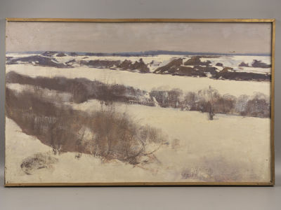 Белокуров К. В конце марта. 1966. Картон, масло. Размер 80х50 см. Загрязнения, потёртости и 