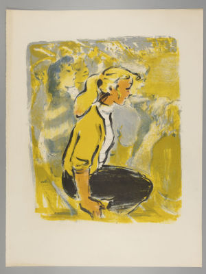 Матюх В. Болельщица. 1959. Литография. Размер изображения 45х37 см. Размер 62х47 см. Без 