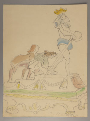 Неменова Г. Эскиз росписи фарфоровой скульптуры &laquo;Голый король&raquo;. 1930-е гг. Бумага, акварель 