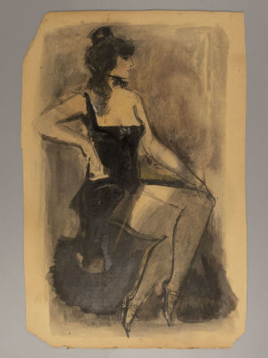 Рудаков К. Танцовщица. Бумага, смешанная техника. Размер 42х27 см. Утраты уголков, заломы 