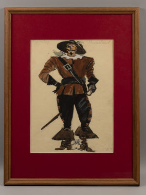 Торопов Ю. Мушкетер. 1960-е гг. Бумага, акварель. Размер по раме 42х32 см. Хорошее состояние. 