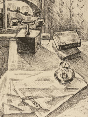 Пажевич. Натюрморт. 1970-е гг. Литография. Размер изображения 37х26,5 см. Размер листа 60х42 см. 