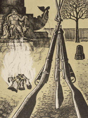 Текебаев К. Ростральная колонна. 1970-е гг. Литография. Размер изображения 32х23 см. Размер 