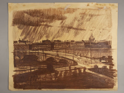 Н/х Вид Петербурга (на Исаакиевский собор с моста Строителей). Бумага, сангина. Размер 50х60 см. 