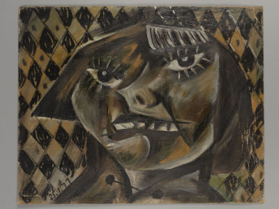 Дубяго В. Портрет дамы. 1977. Картон, масло,. Размер 35х43 см. Заломы, повреждения красочного 