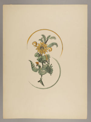 Кузнецов П. Изображение птицы с цветком. Конечный лист из серии &laquo;Горная Бухара&raquo;. 1923. Литография. 
