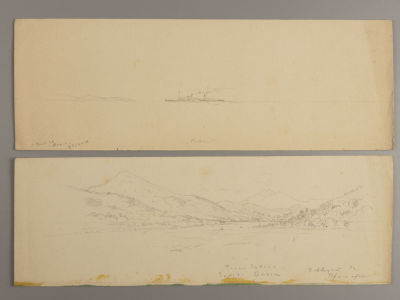 [Архив капитана 1 ранга В. И. Лепко] Два рисунка В. Лепко. Тихая гавань (Залив Ольги) и &laquo;Рабочий&raquo;. 