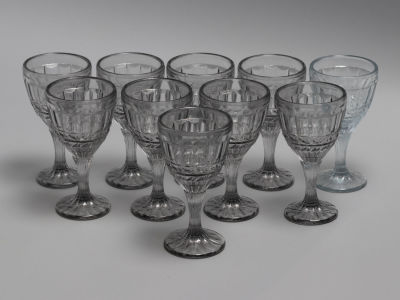 Рюмка-лафитник. Набор (10 шт.) Прессованное стекло. СССР. 1950-е гг. Размер: высота 9,2 см. 