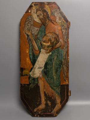 Икона. Иоан Предтеча. Кон. XVII в. (1680 г.?). Размер 80х34,5 см. 
Осыпание красочного слоя. 