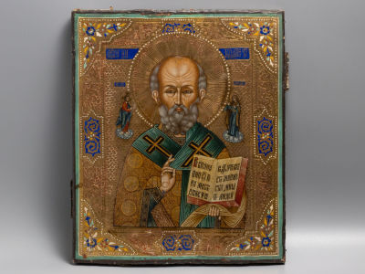 Икона. Николай Чудотворец. Темпера, левкас, сусальное золото. Кон. XIX в. Размер 36х30,4 см. 