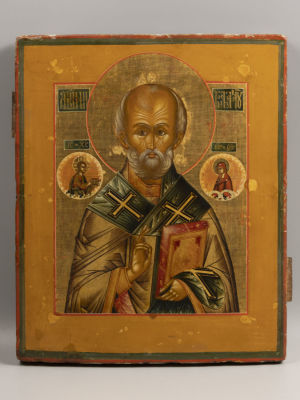 Икона. Николай Чудотворец. Сусальное золото, темпера, левкас (на кипарисовой доске). Кон. XIX в. 