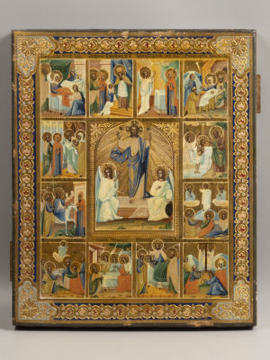 Икона. Воскресение Христово. Дерево, темпера, позолота. Кон. XIX – нач. ХХ в. Размер 26,5х22х2 