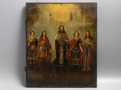 Икона. Христос с Св. муч. Евгением, Св. муч. Евстратом, Св. муч. Орестом, Св. муч. Мордарием. 