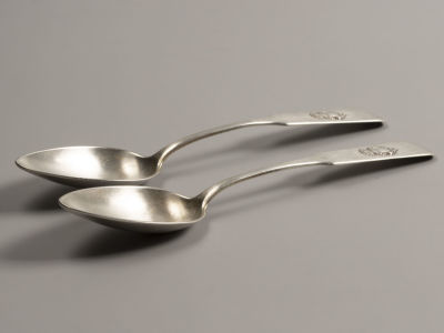 Столовые ложки (2 шт.) Серебро 84 пр., вес 143,9 гр. Wernebis. 1874 г. Длина 23 см.
Следы 