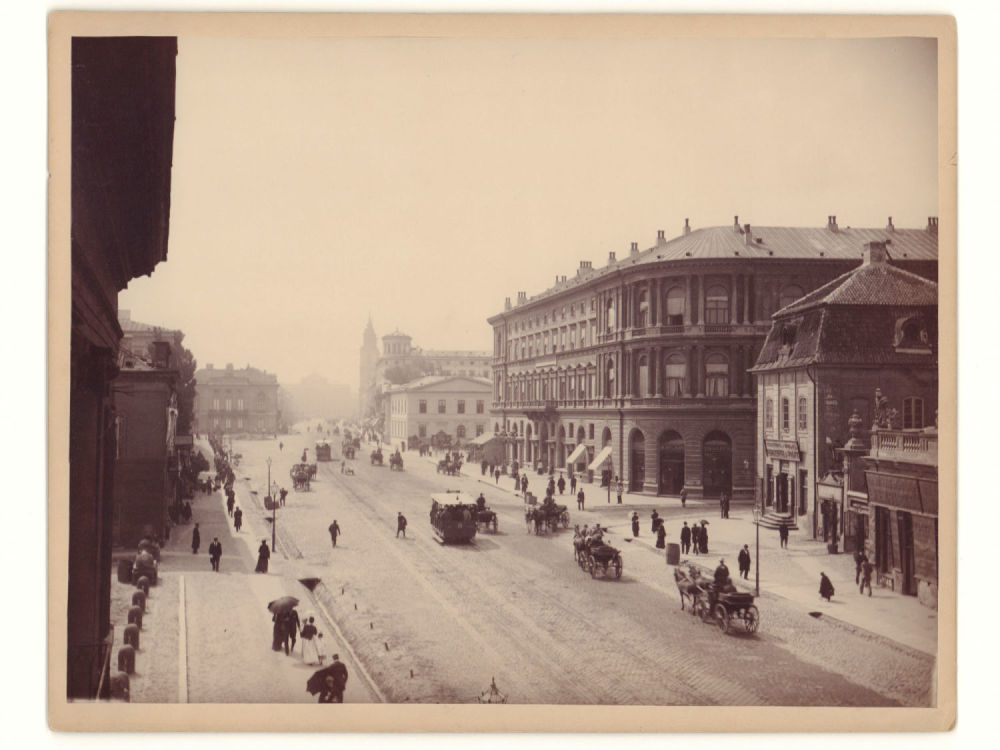 Варшава. Конка на улицах города. Фотография. Царство Польское в составе РИ 1880-е гг. Размер по 