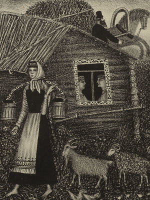 Забирохин Б. Сказка. 1990. Литография. Размер изображения 26,5х20,5 см. Размер по раме 42,5х35 