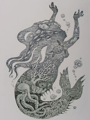 Козуб И. Тень русалки. 2019. Офорт. Размер оттиска 22,5х15,5. Размер листа 29,5х21 см. Авторский 