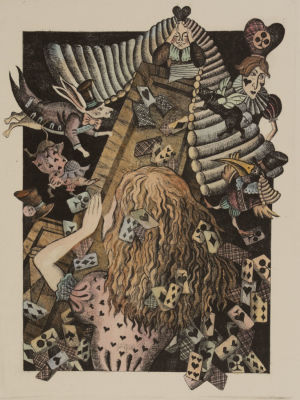 Колышкина М. Алиса. Карты. Офорт, акварель. Размер изображения 19х14 см. Размер листа 39х26 см. 