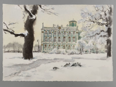 Мехова Е. Вороны. 2021. Бумага, акварель. Размер 20х30 см. Хорошее состояние. 
Провенанс: от 