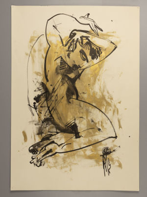 Молев А. Молитва II. Бумага, тростниковое перо, тушь, краска. 1990. Размер листа 61х42,5 см. След 