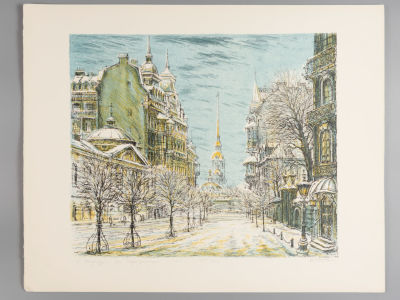 Блинов В. Санкт-Петербург на Петроградской. Цветная литография. Размер изображения 28х33,5 см. 