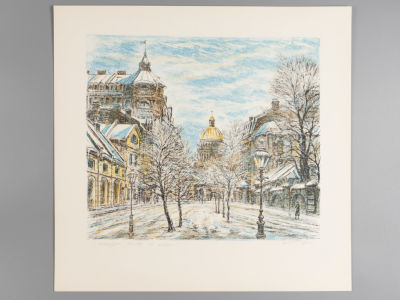 Блинов В. Санкт-Петербург. Зима. Цветная литография. Размер изображения 24х28 см. Размер листа 