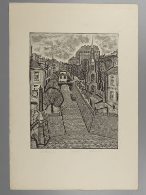 Блинов В. Санкт-Петербург. Крюков канал. Линогравюра. Размер изображения 24,5х28,5 см. Размер 