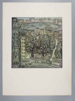 Блинов В. Санкт-Петербург. Моховая. Цветная линогравюра. Размер изображения 33х33 см. Размер 