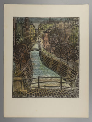 Блинов В. Санкт-Петербург. Введенский канал. Цветная линогравюра. Размер изображения 43х35,5 см. 