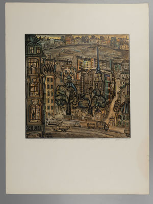 Блинов В. Санкт-Петербург. Моховая. Цветная линогравюра. Размер изображения 33х33 см. Размер 