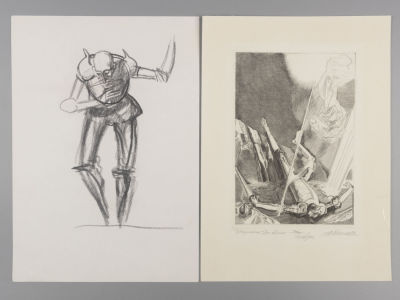 Богдеско И. Поверженный Дон Кихот. 1988. Гравюра резцом. Размер листа 30х21 см + Дон Кихот – 