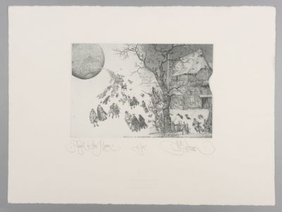 Калинович К. Flight to the Moon. Оорт. Размер листа ручной бумаги 20х27 см. Сигнатура Е/А и 