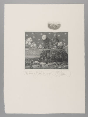 Калинович К. The Tower of Bible II. Двухчастный офорт. Размер листа ручной бумаги 27х20 см. Сигн 