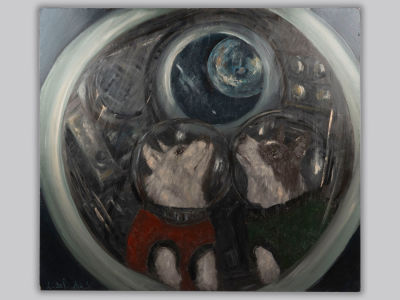 Лиана Эль-Сафади. Белка и Стрелка. Оргалит, масло. Размер 70х80 см. Хорошее состояние. 