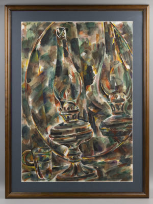 Агабеков А. Натюрморт с керосиновой лампой. Бумага, акварель. Размер 72х53 см. Хорошее 