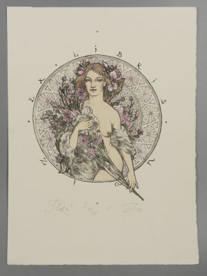 Переходько А. Модерн. Flora. 2018. Цветная литография. Размер изображения 15х14,5 см. Размер 