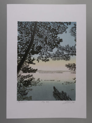 Сердюкова Н. Единение. 2019. Цветная линогравюра. Размер изображения 35х26 см. Размер листа 