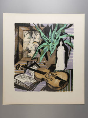 Давыдова О. Натюрморт со скрипкой. 1990. Цв. литография. Размер изображения 39х34,5 см. Размер 