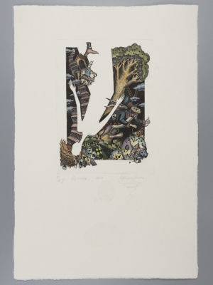 Колышкина М. Падение. Иллюстрация к книге &laquo;Алиса в стране чудес&raquo;. 2020. Офорт, акварель. Размер 