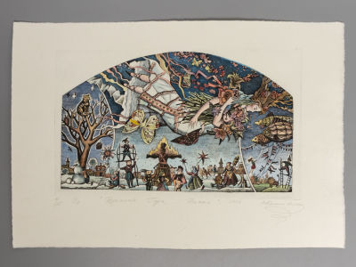 Колышкина М. Весна (серия &laquo;Времена года&raquo;. Офорт, акварель. Размер изображения 16,5х28 см. Размер 