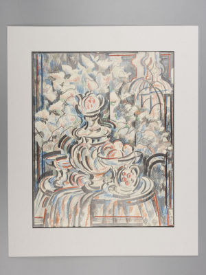 Иванов К. Чайный стол в саду. 1996. Бумага, цв. карандаши. Размер изображения 35х28,5 см. Размер 