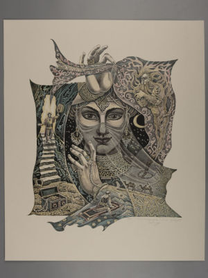 Козуб И. Шахерезада. 2018. 17\26. Литография, ручная доработка цветом (цв. жировые карандаши). Ра 