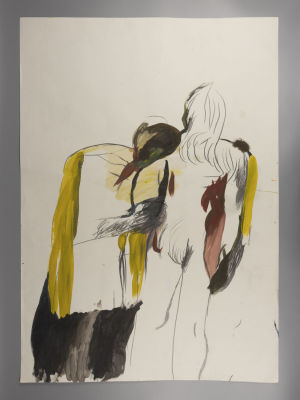 Хабарова Н. Пара. 2017. Бумага, акрил, карандаш. Размер листа 86х61 см. Края потрёпаны, заломы. 