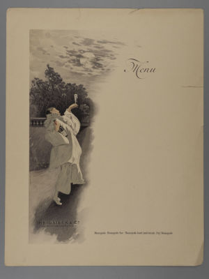 Меню. Пьеро с шампанским. Литографическая печать. Heidrick &Co Реймс, Франция Начало ХХ в. Размер 