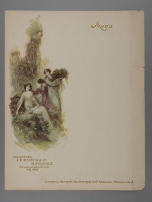 Меню. Три девушки с цветами. Литографическая печать. Heidrick &Co Реймс, Франция Начало ХХ в. Раз 