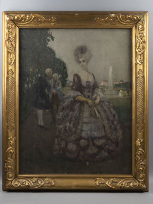 Геффкен В. (Geffcken W.) Тайная встреча в парке.1908. Картон, масло. Размер изображения 60х47 см. 