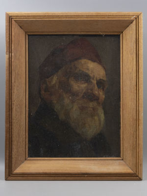 Попова Н. Голова старика. Фанера, масло. Размер 29х22 см. Размер по раме 36х30 см. Потемнения. 